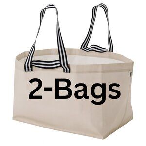 Set of 2 IKEA GÖRSNYGG Large Shopping Bags Light Beige w/ Striped Handles-NWT